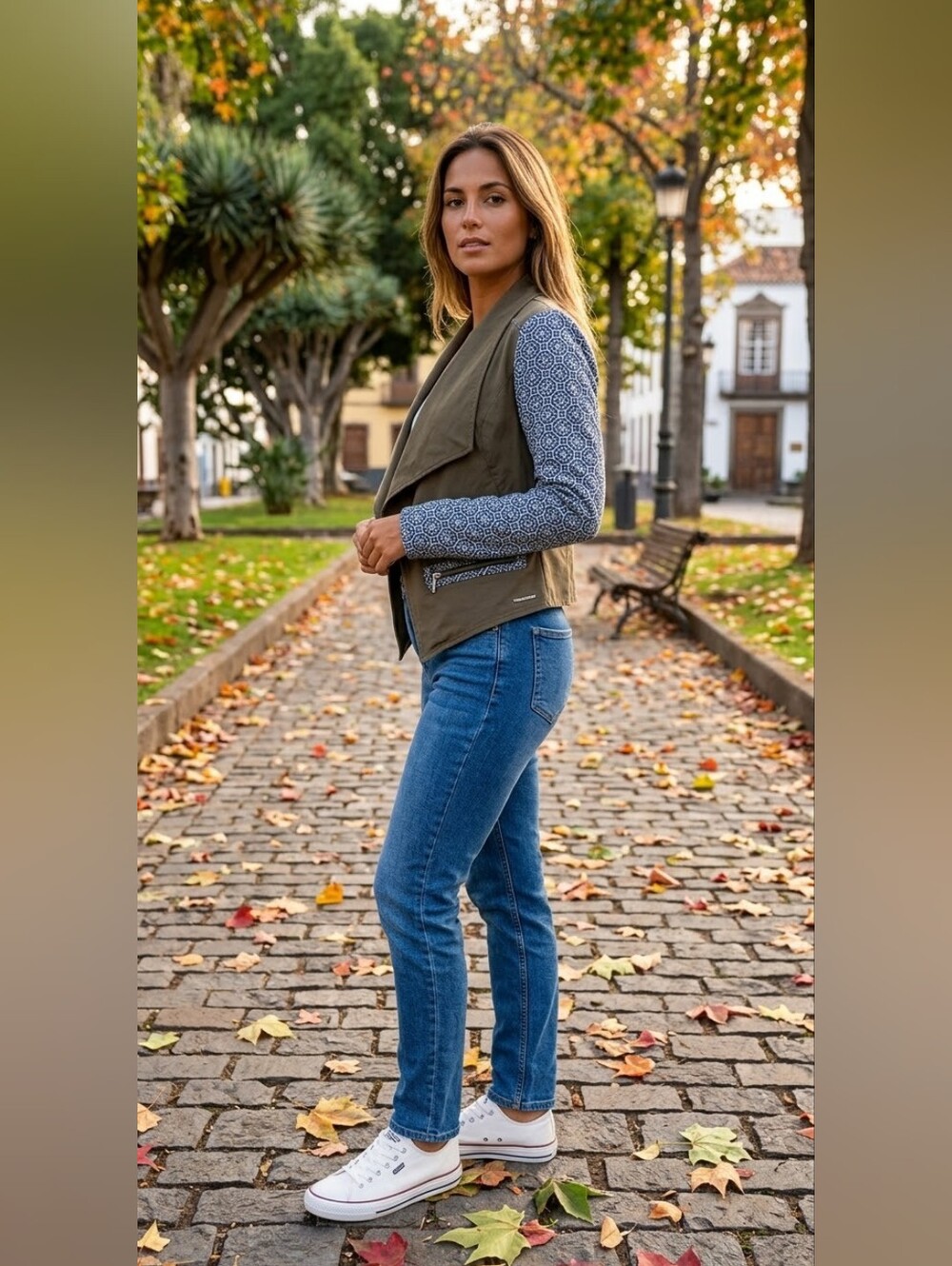 TOM TAILOR Belle veste décontractée de couleur kaki, manches à motifs aztèques